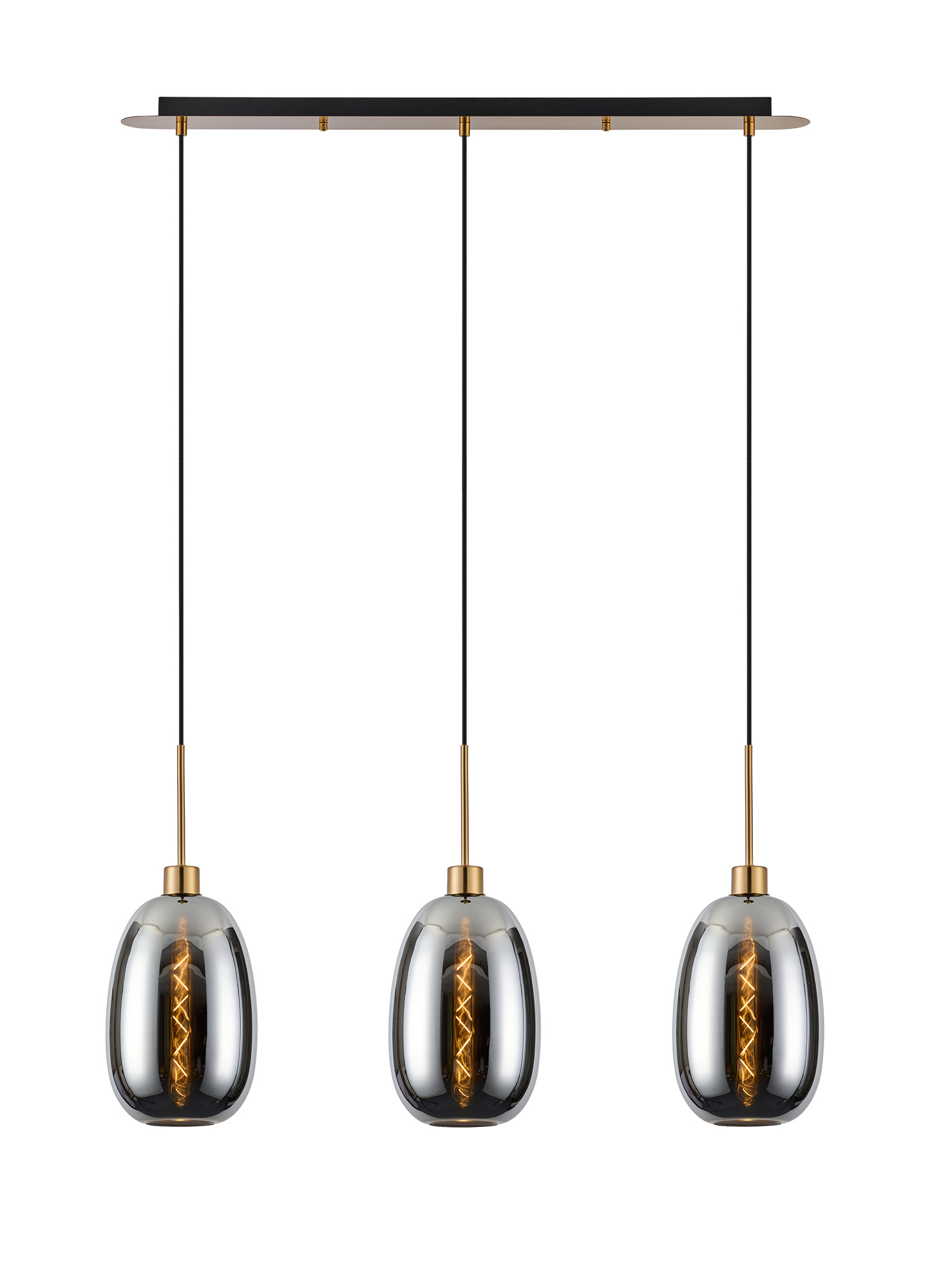 DK1205  Lori Linear Pendant, 3 Light Adjustable E27, Antique Gold/Chrome Slim Curved Trapezium Shades